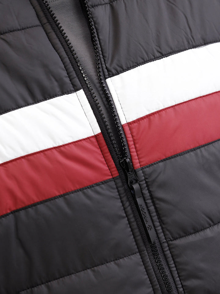 Colourblock Regular Fit Puffered Bomber Jacket  |  Black