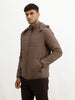 Solid Regular Fit Puffer Jacket | Brown
