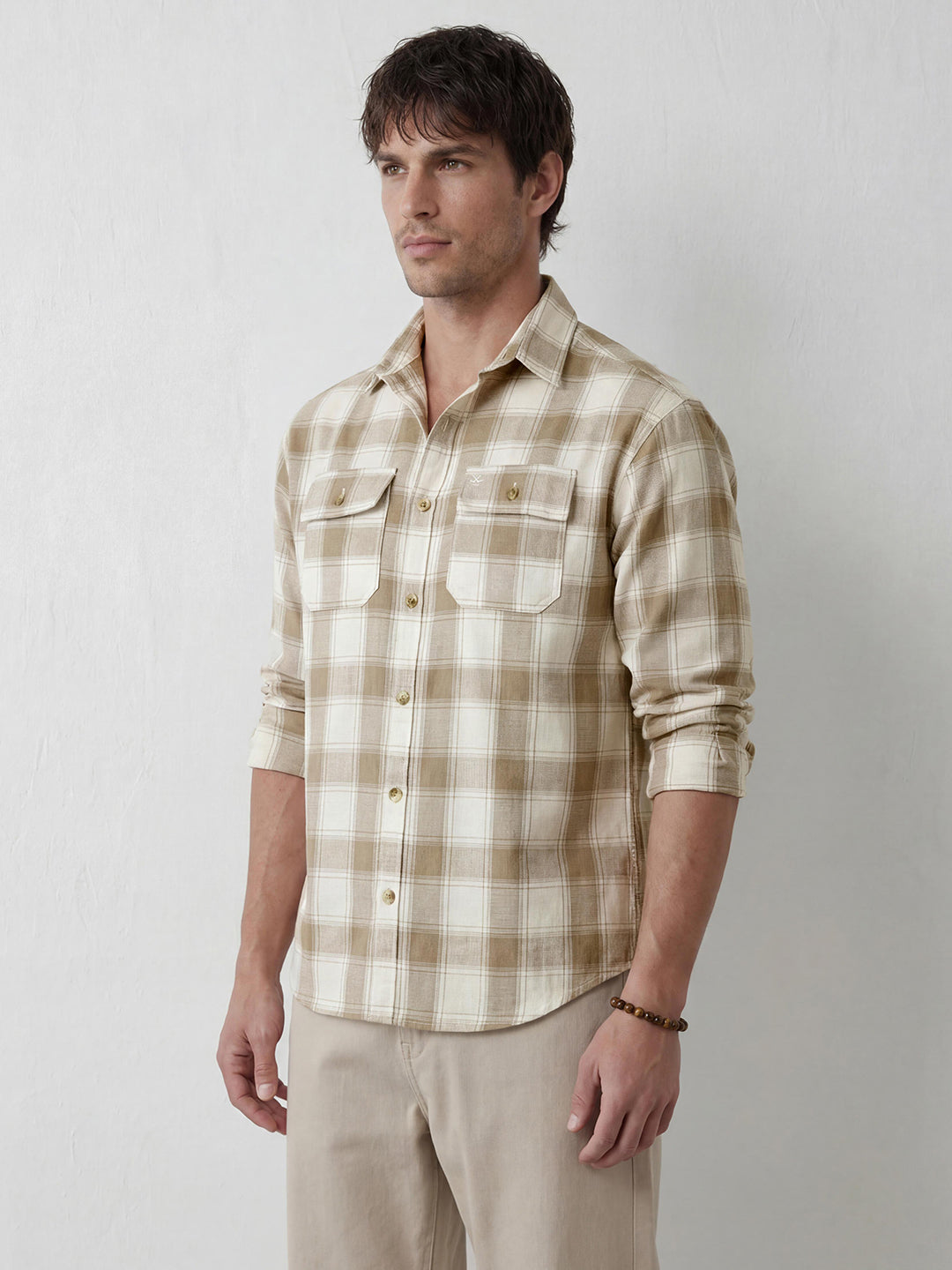Classic Double Pocket Checkered Shirt | Beige