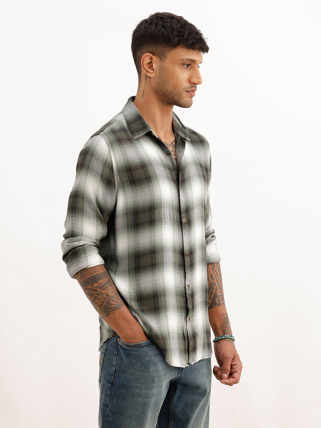 Slim Fit Full Sleeve Checkered Shirt | Green