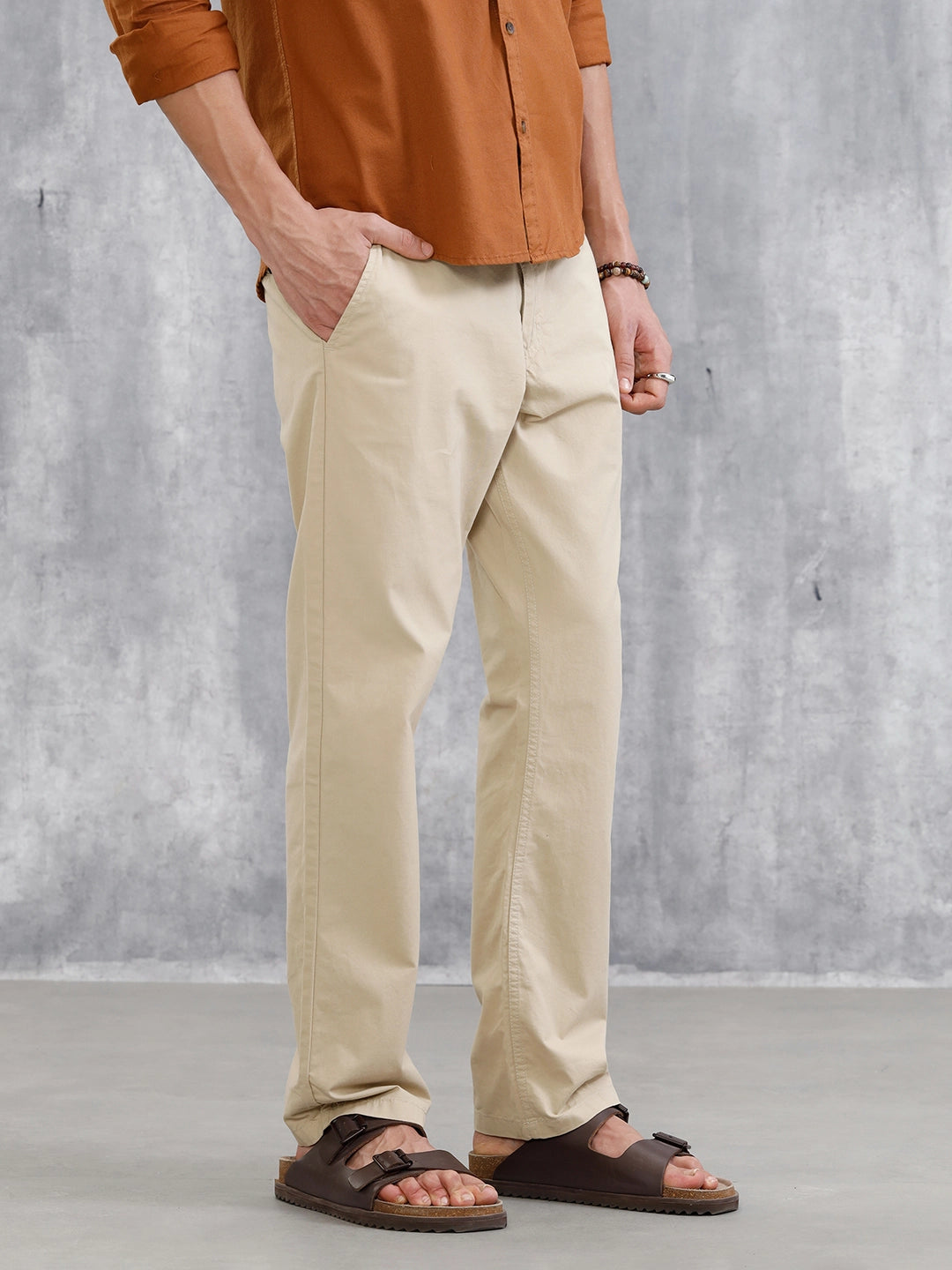 Relaxed Fit 100% Cotton Clean Look Trouser | Cream
