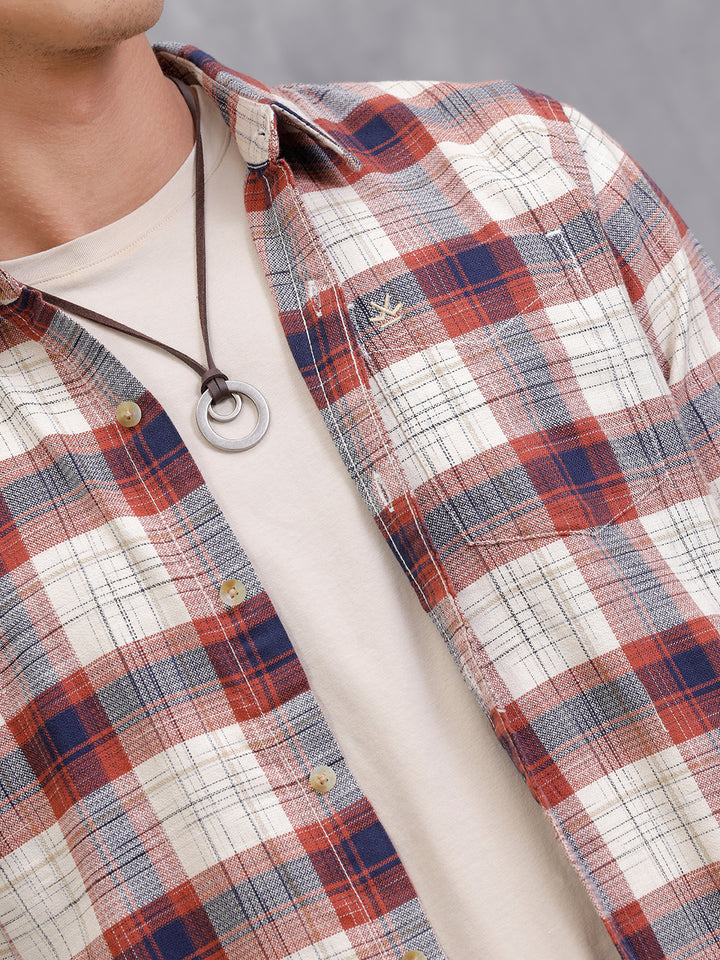 Space Dyed Check Shirt In Slim Fit | Rust