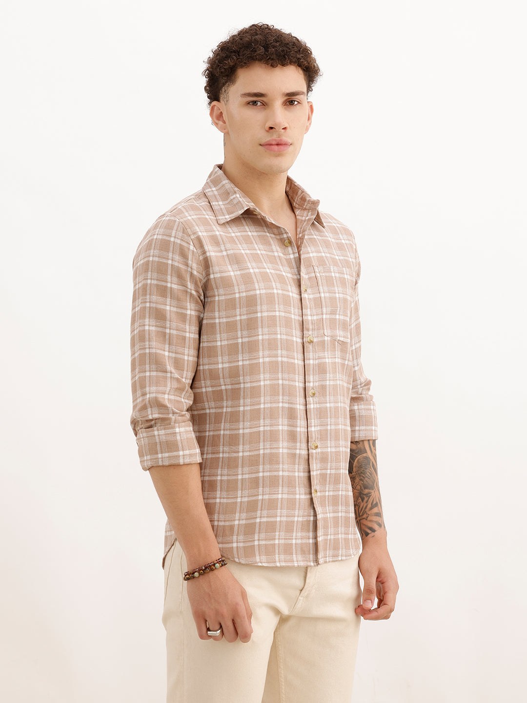 Regular Fit Full Sleeve Checkered Shirt | Brown | WWSH9160F