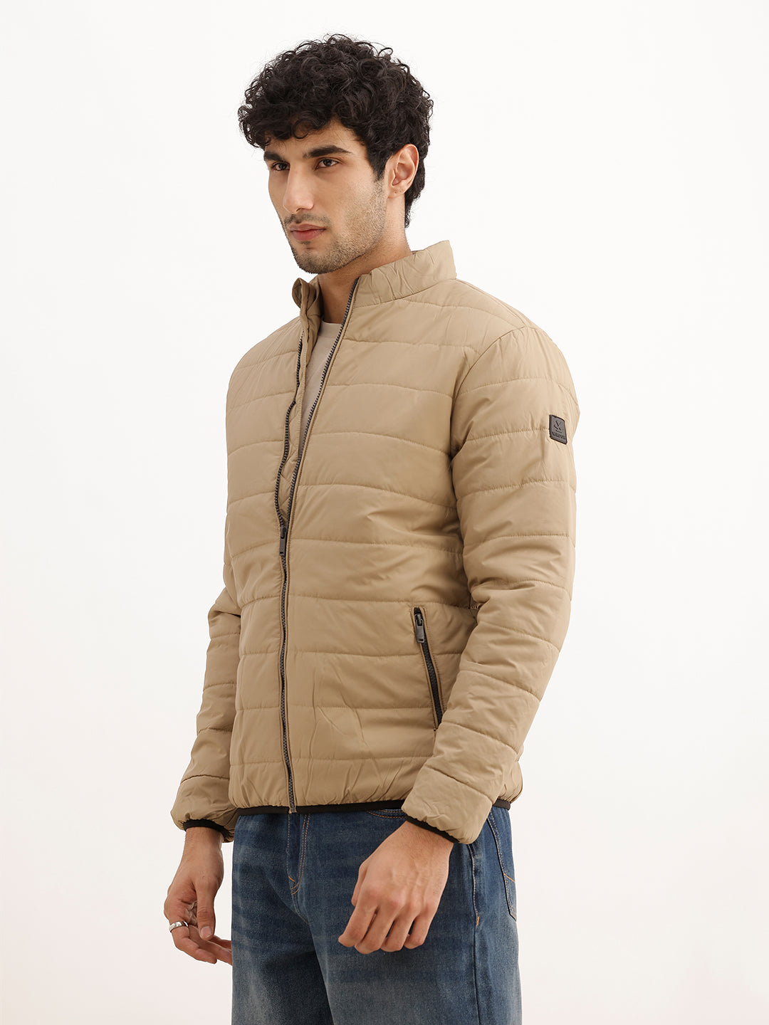 Solid Regular Fit Puffer Jacket | Brown