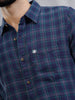 Textured Checkered Cotton Shirt  | Navy Blue
