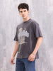 Retro Graphic Printed Oversized Fit T-shirt | Dark Grey