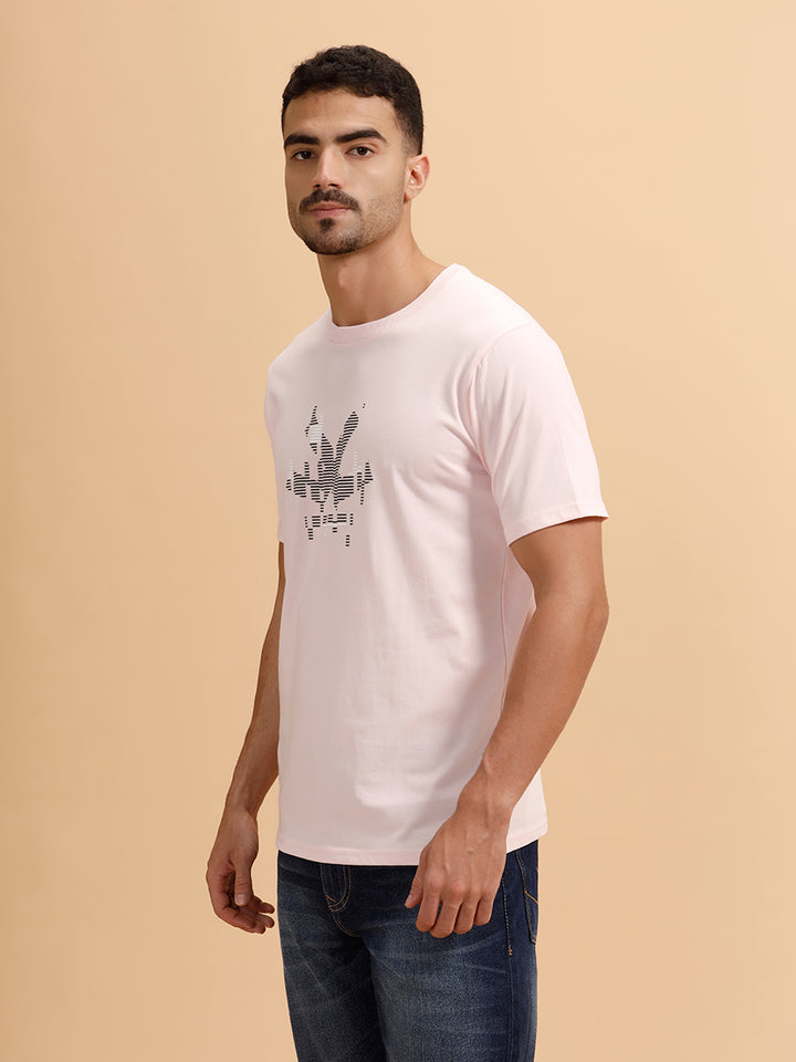 Glitched Logo Printed Slim Fit T-Shirt | Light Pink