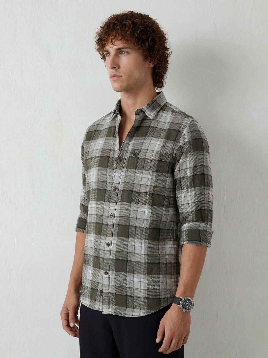 Classic Regular Fit Checkered Shirt | Olive