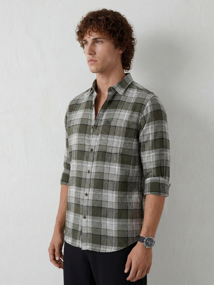 Classic Regular Fit Checkered Shirt | Olive