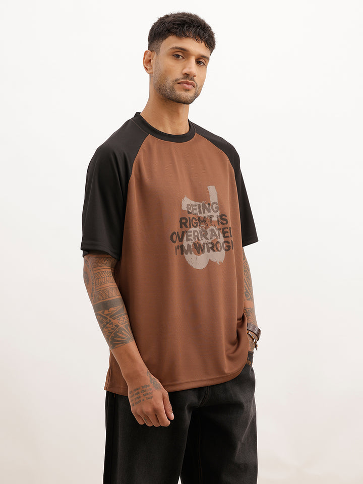 Placement Printed Raglan Collar T-Shirt | Brown