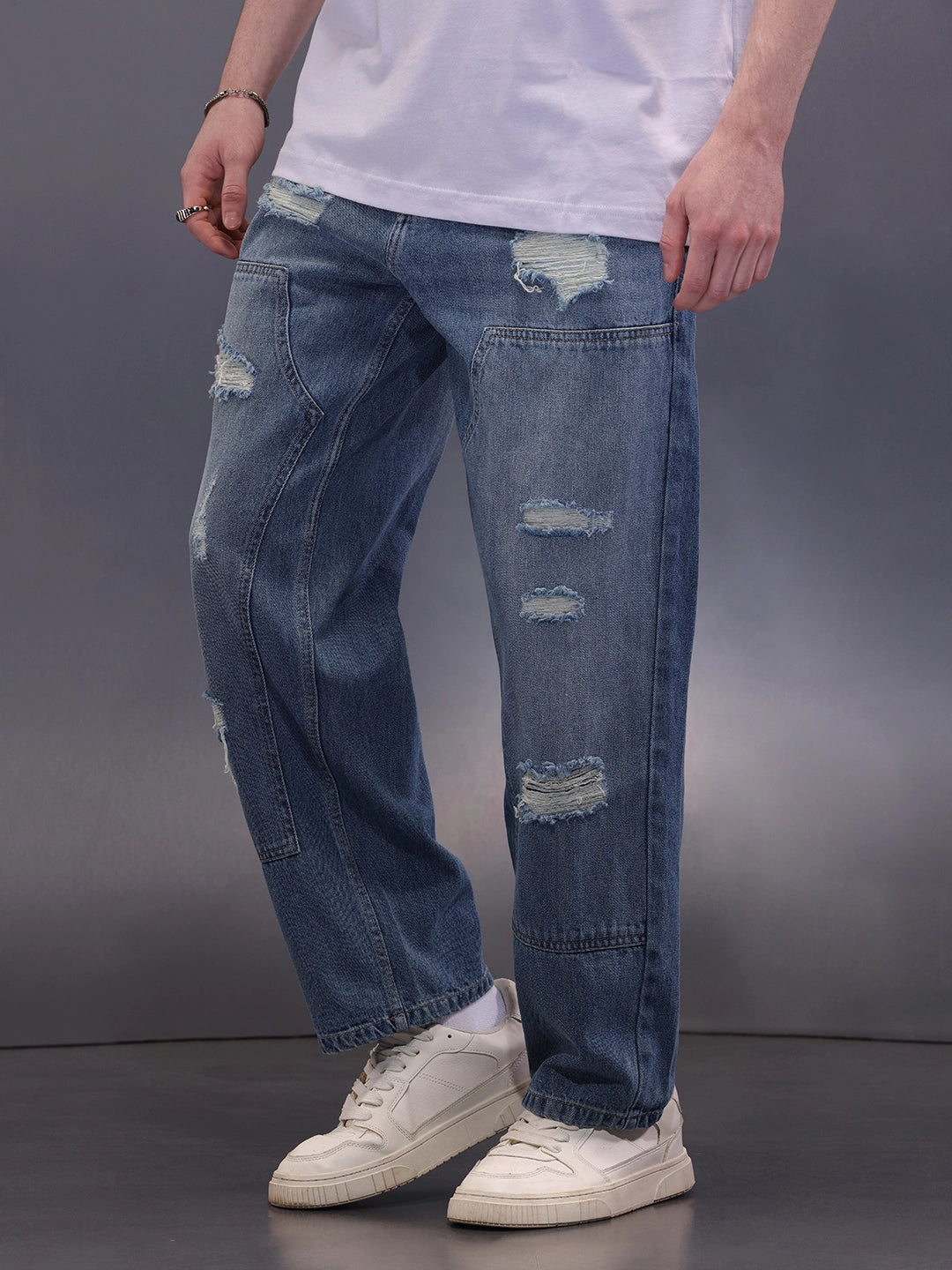Heave Distress Loose Fit Jeans | Blue