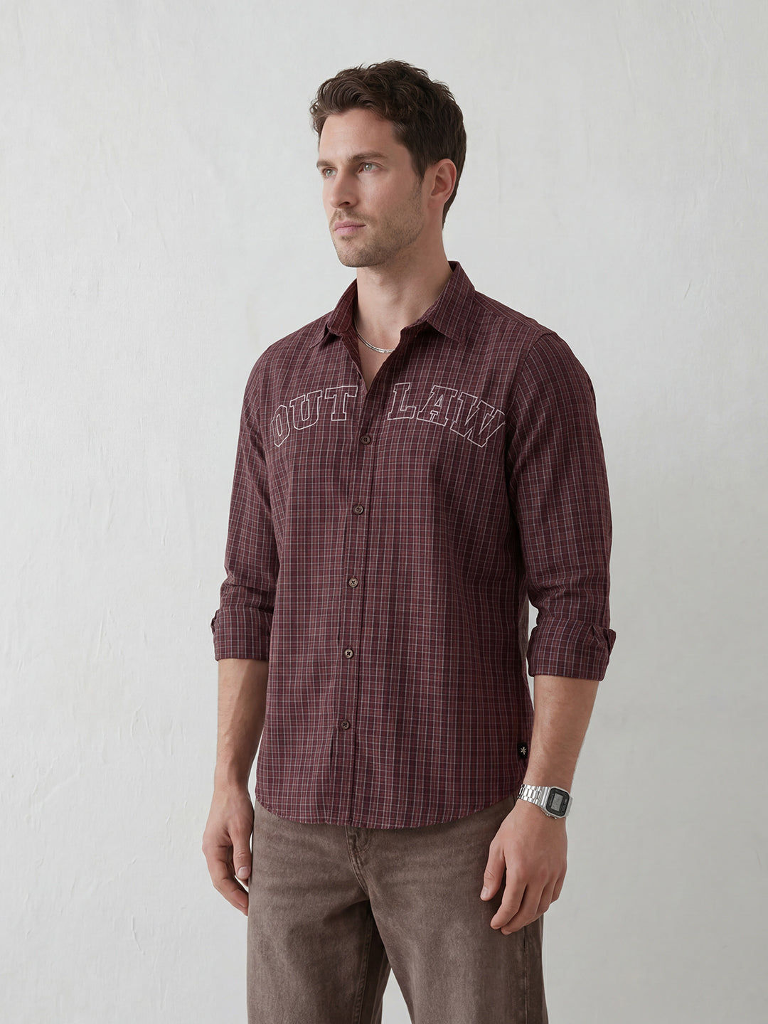 Heritage Checks with Modern Varsity Style slim fit shirt | Brown