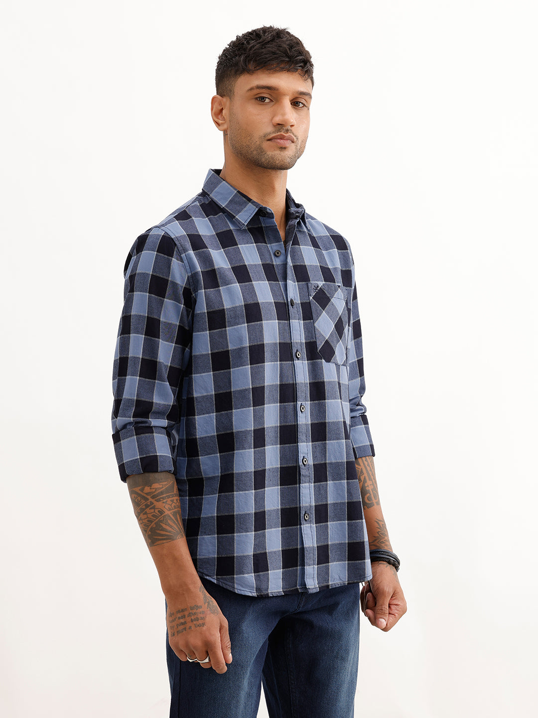 Regular Fit Full Sleeve Checkered Shirt | Blue