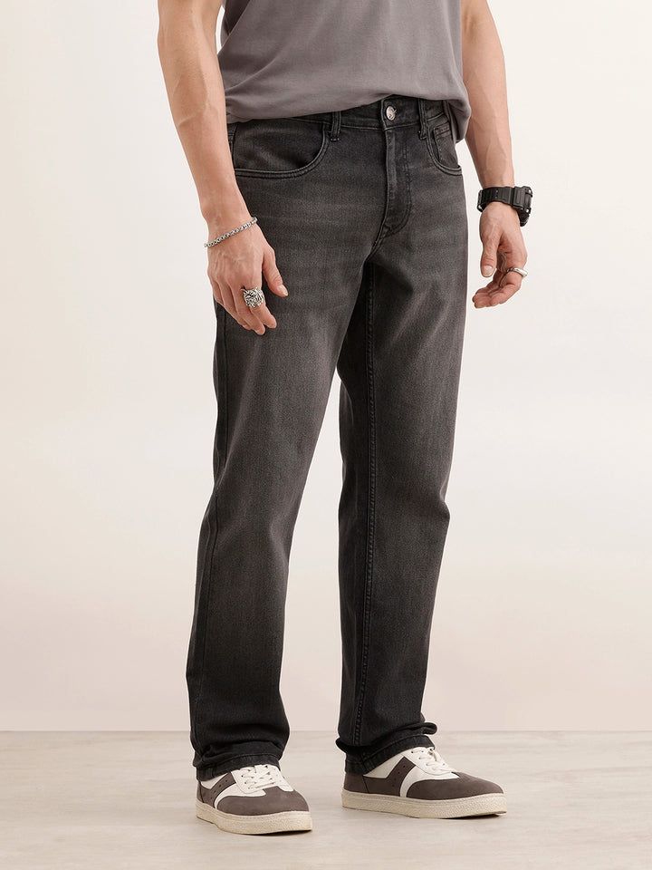 Straight Fit Faded Denim Jeans | Dark Grey