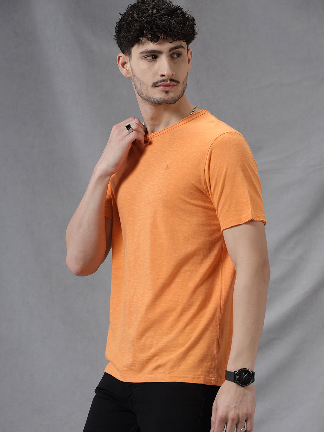 Solid Orange Crew Neck T-Shirt