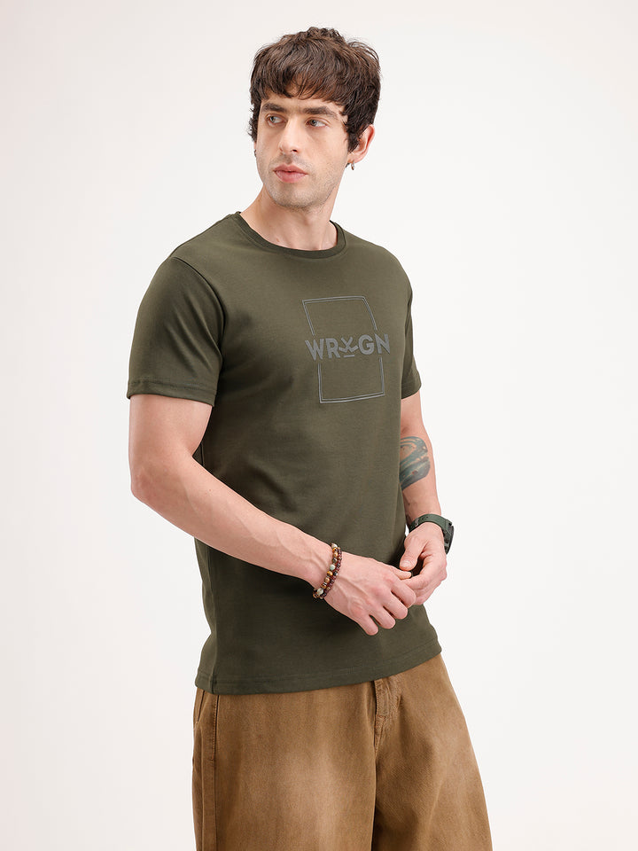 Solid Slim Fit HD Printed T-Shirt | Olive
