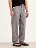 Loose Fit Linen Blend Striped Trouser | Grey