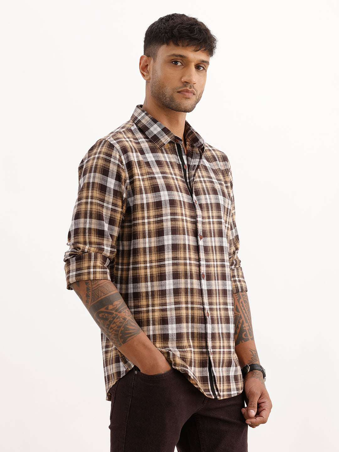 Classic Slim Fit Checkered Shirt | Yellow