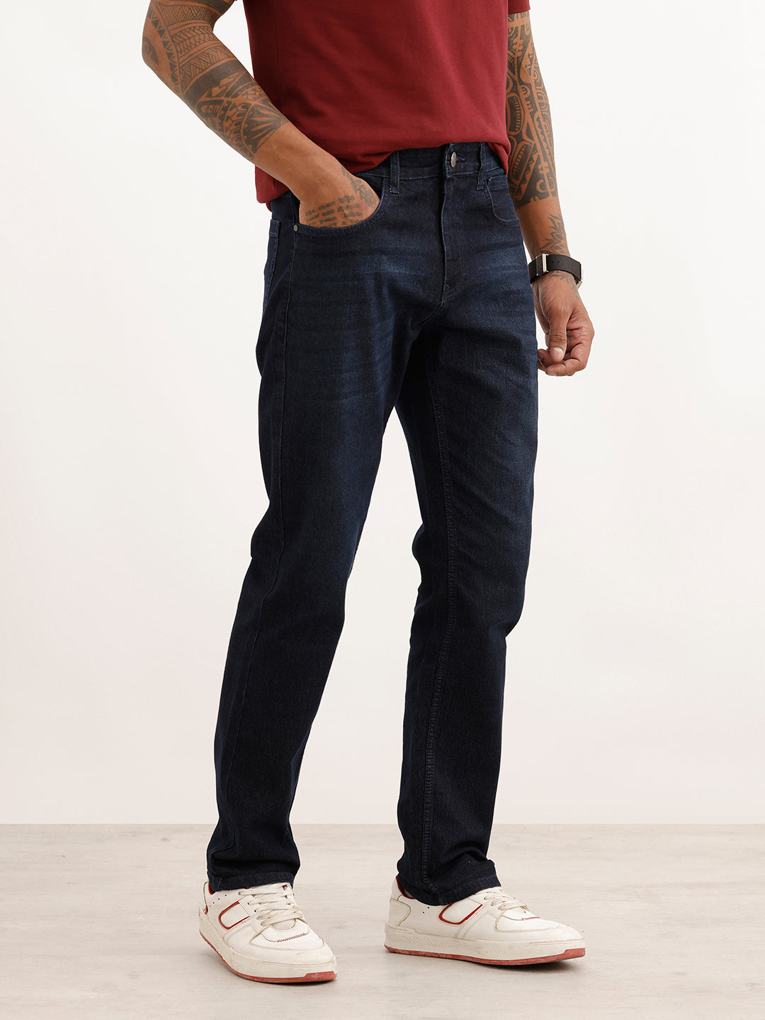 Faded Straight Fit Denim Jeans | Black