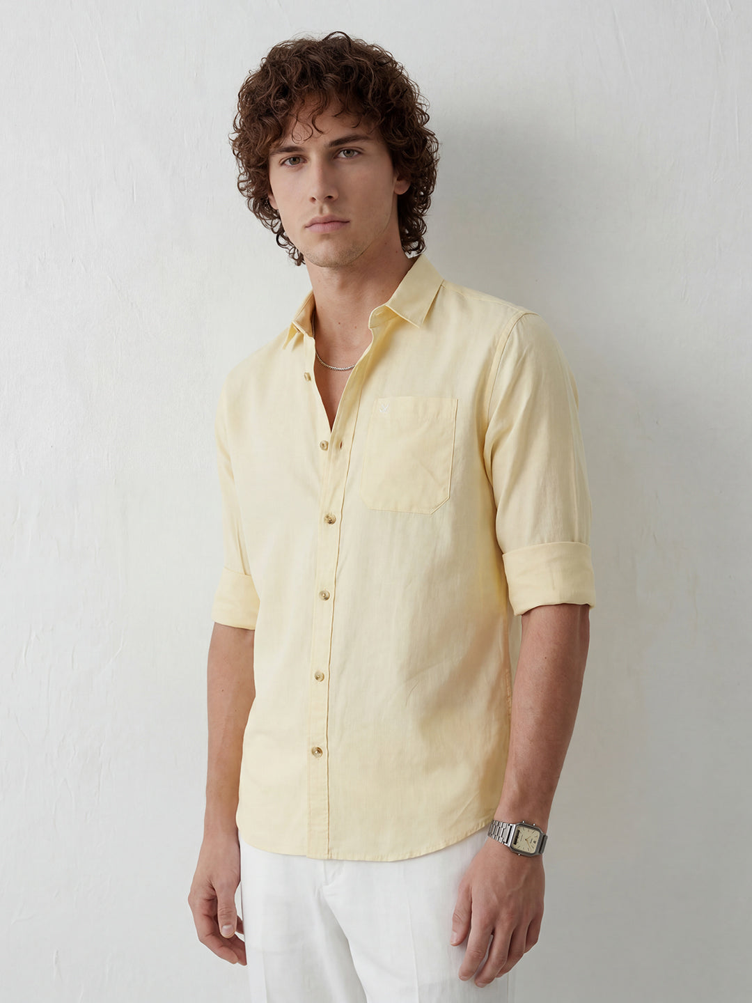 Solid Slim Fit Full Sleeve Shirt | Yellow