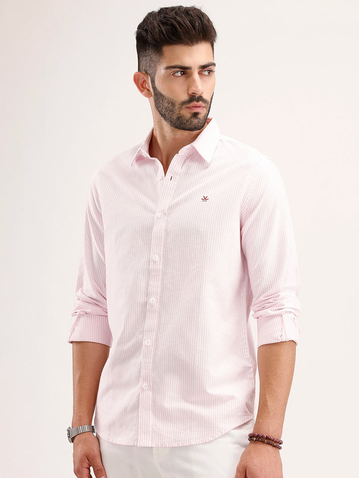 Classic Slim Fit Striped Shirt | Pink