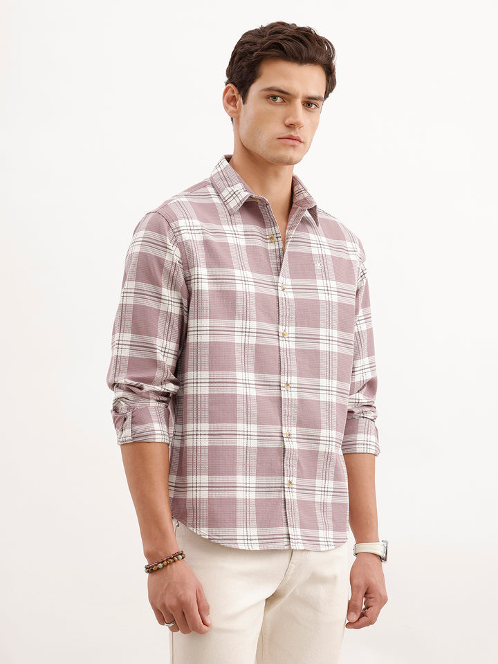 Comfort Fit Textured Shirt  | Pink