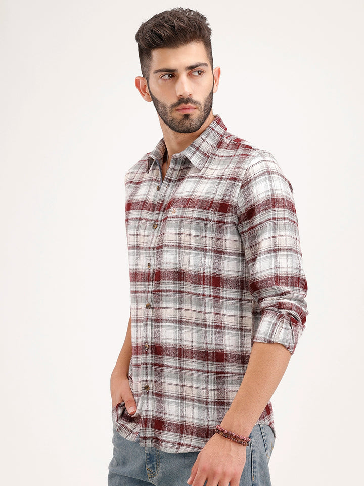 Slim Fit Checkered Full Sleeve Shirt | Red