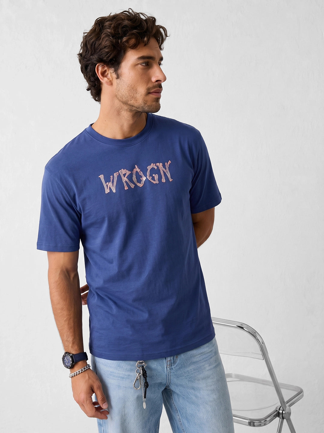Classic Oversized Placement Printed T-Shirt | Blue
