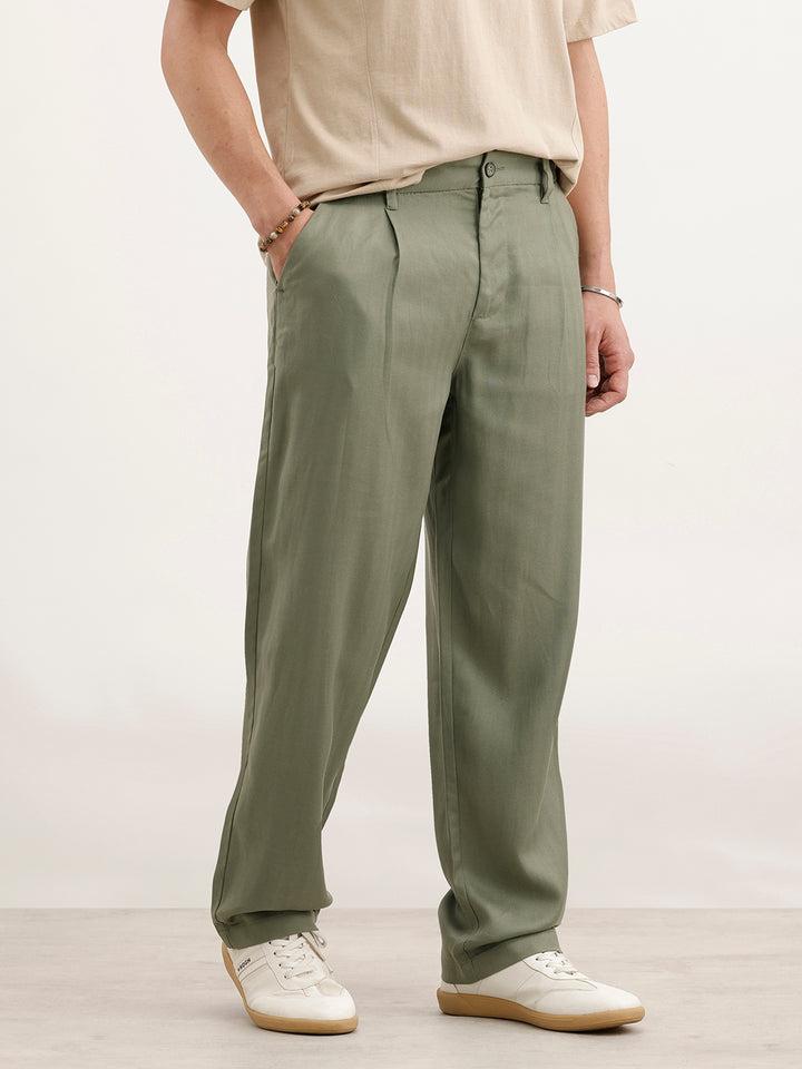 Loose Fit Linen Blend Trouser  | Green