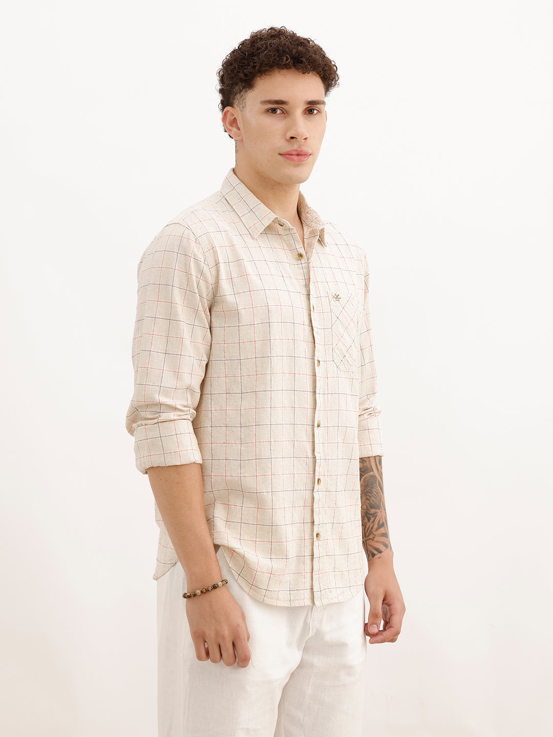 Regular Fit Full Sleeve Checkered Shirt | Beige | WWSH0730MAZ