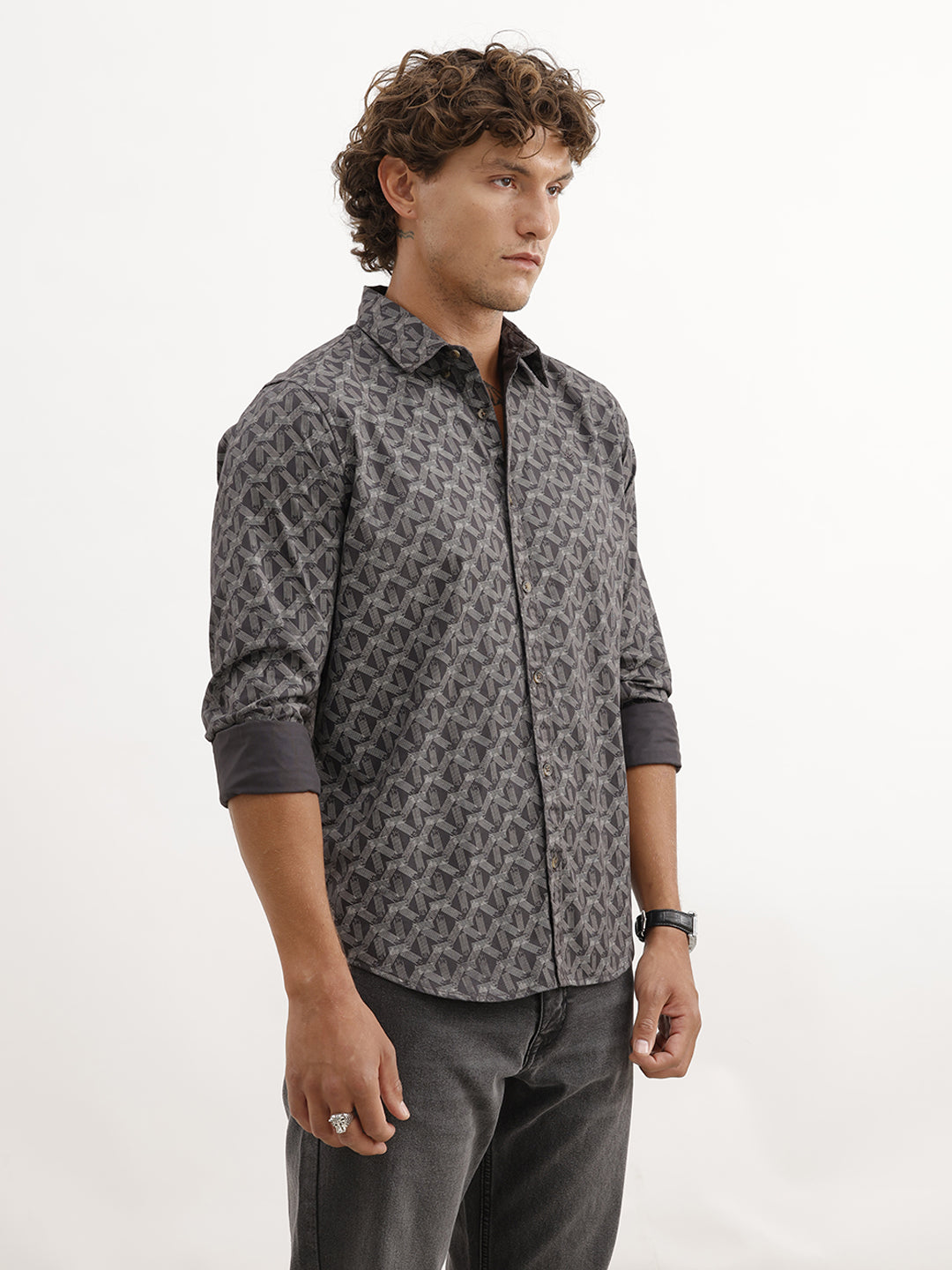 Slim Fit Full Sleeve AOP Shirt | Dark Grey