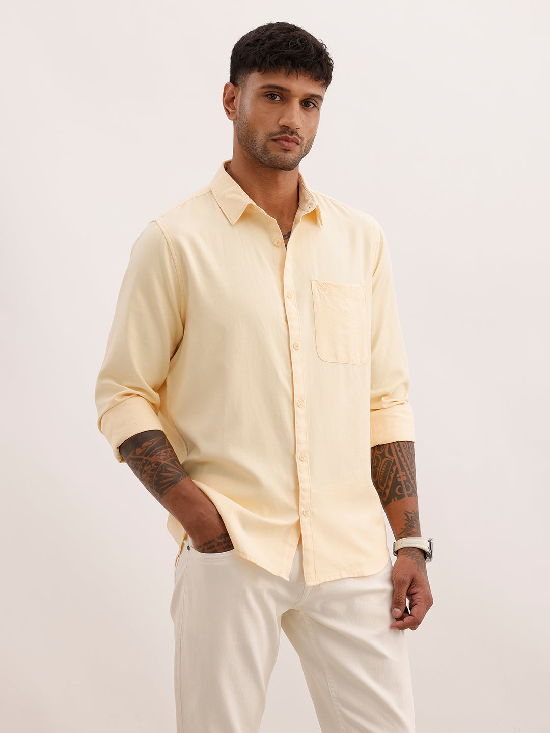 Regular Fit Solid Full Sleeve Shirt | Yellow | WWSH0862MAZ