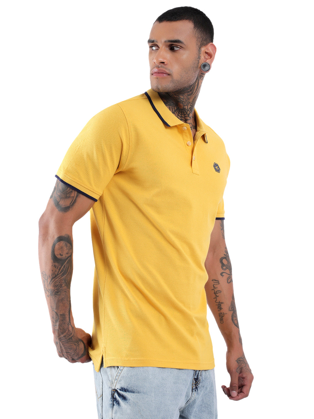 Yellow Pique Tipped Collar Polo