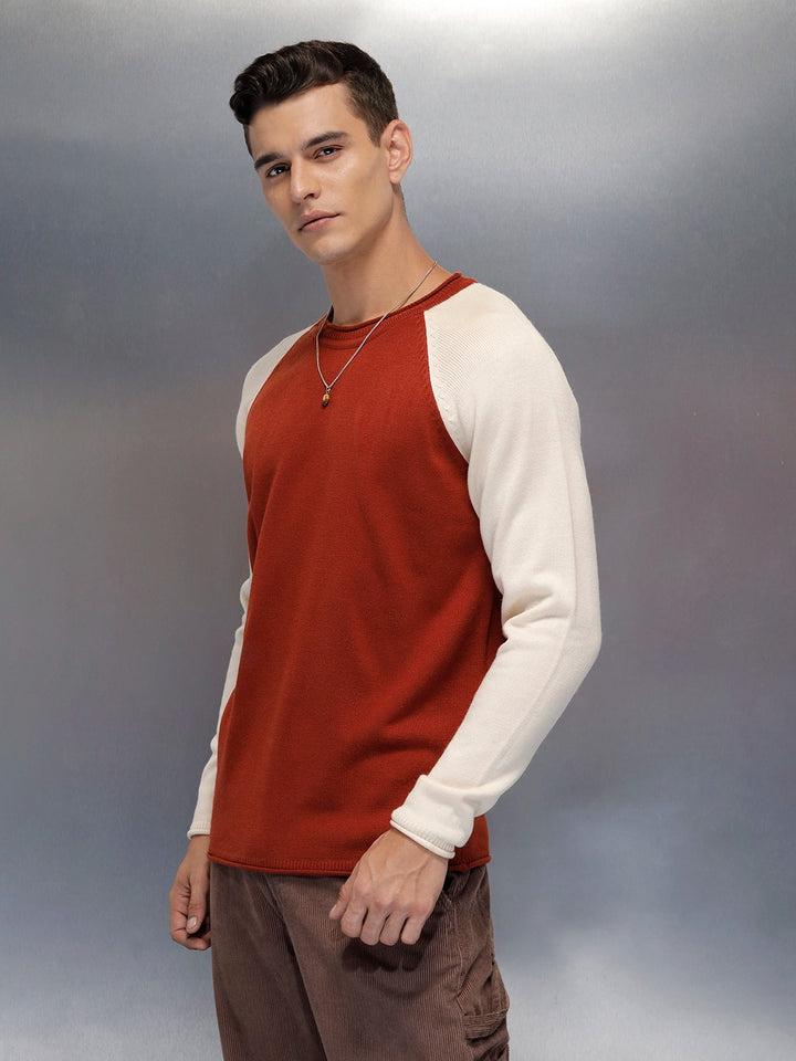 Men’s Textured Colorblock Pullover  | Rust