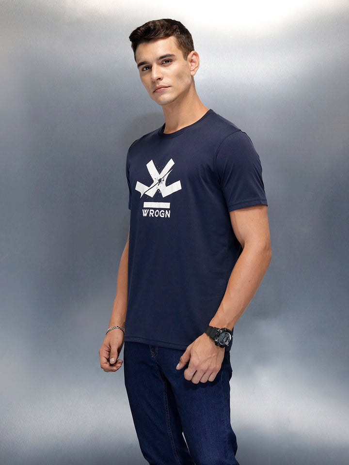 Wrogn Branded Men's Casual Regualr Fit T-Shirt | Navy Blue