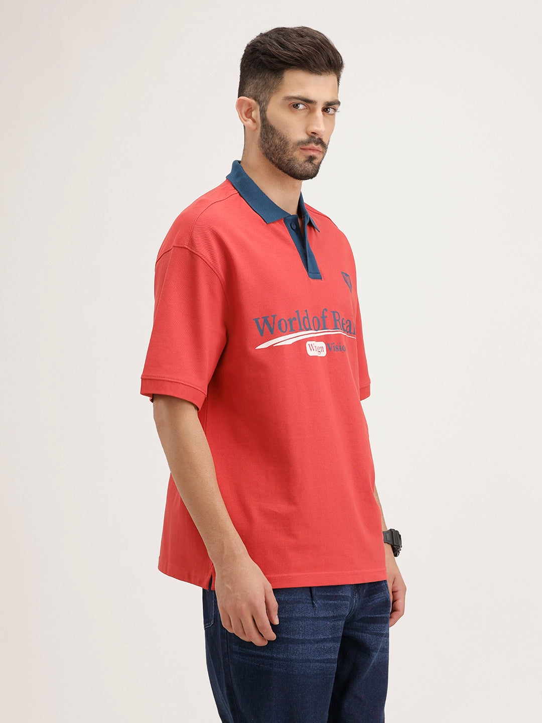 Oversized Placement Printed T-Shirt | Red