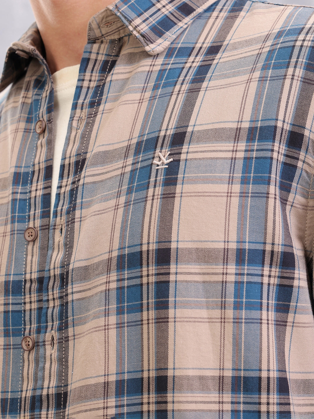 Textured Checkered Cotton Shirt | Brown