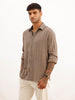 Slim Fit Herringbone Knit Full Sleeve Shirt | Brown