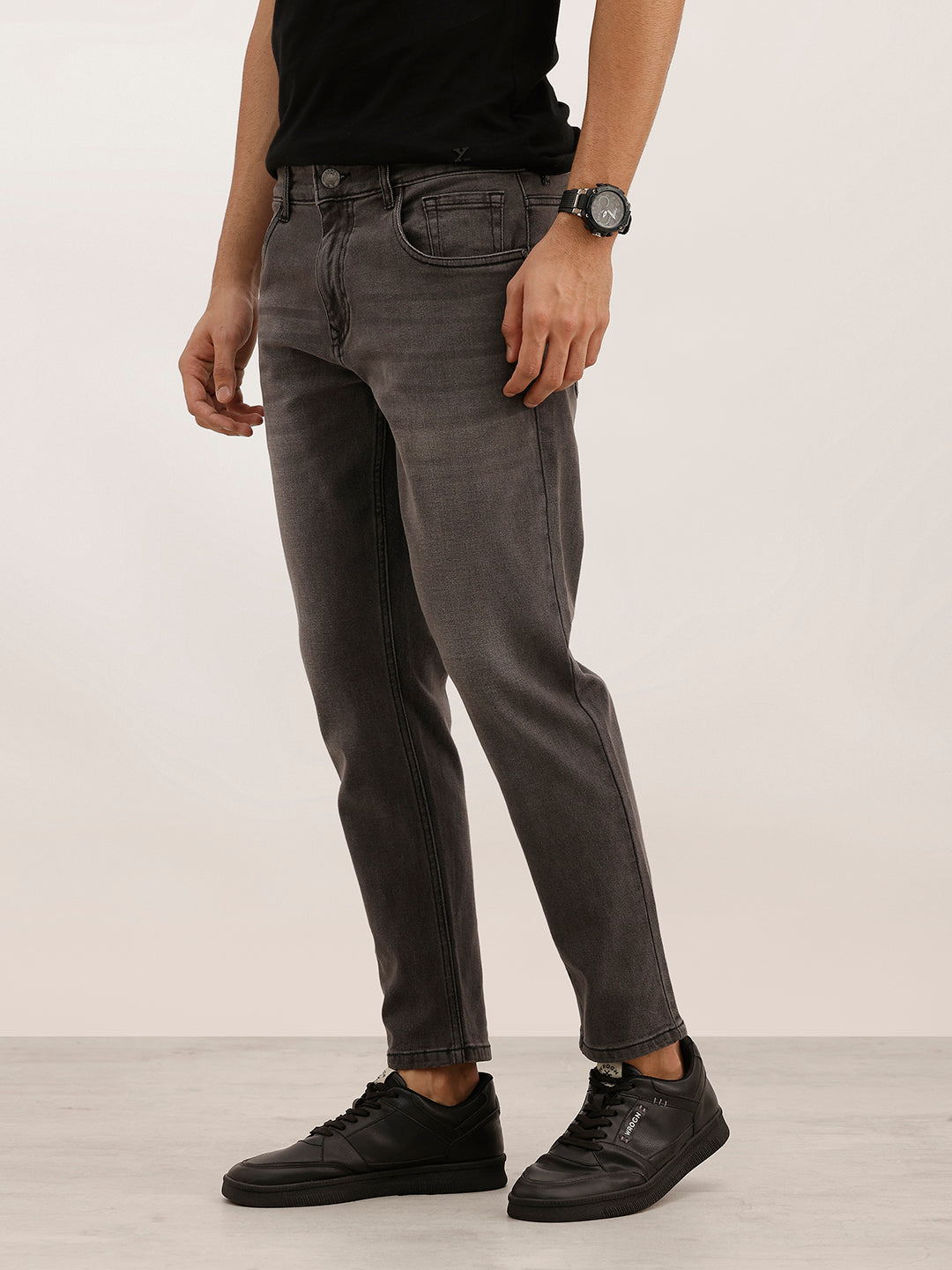 Washed Skinny Crop Denim Jeans | Dark Grey