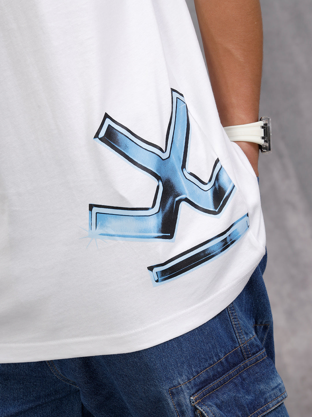 Placement Printed Oversized Fit Cotton T-Shirt | White