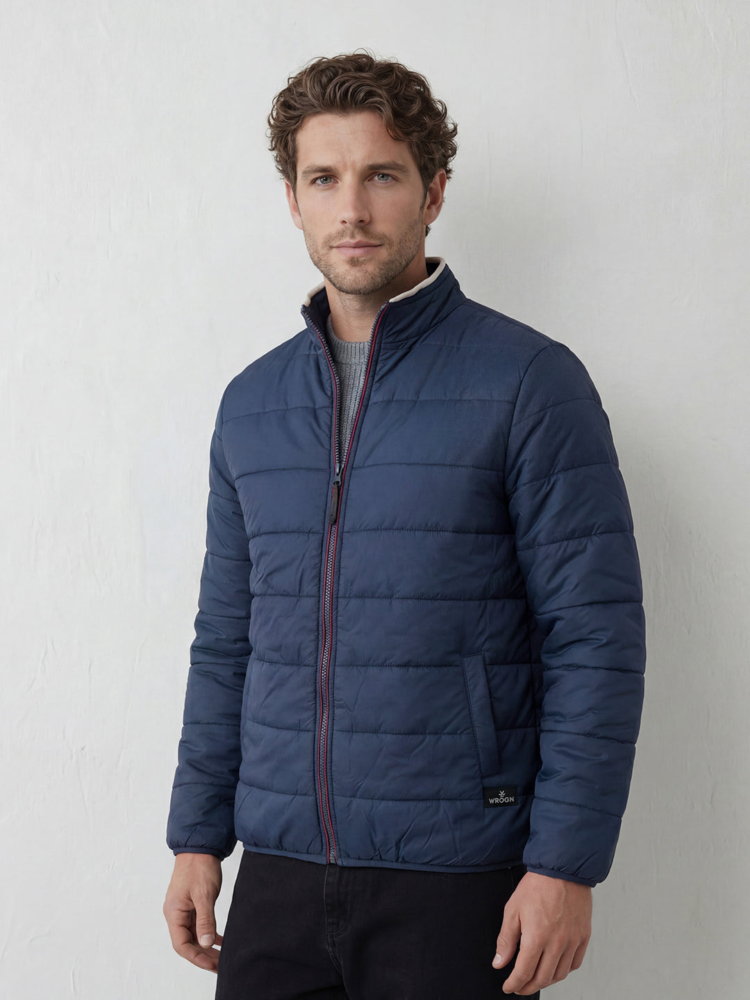 Solid Regular Fit Puffer Jacket | Blue