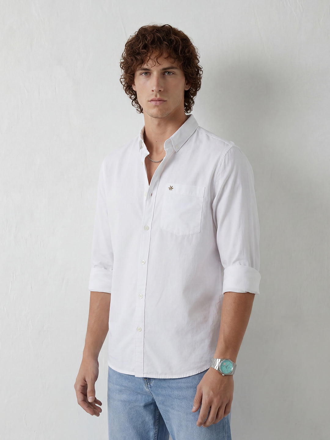 Solid Regular Fit Full Sleeve Shirt | White