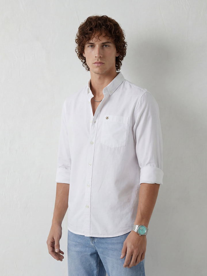 Solid Regular Fit Full Sleeve Shirt | White