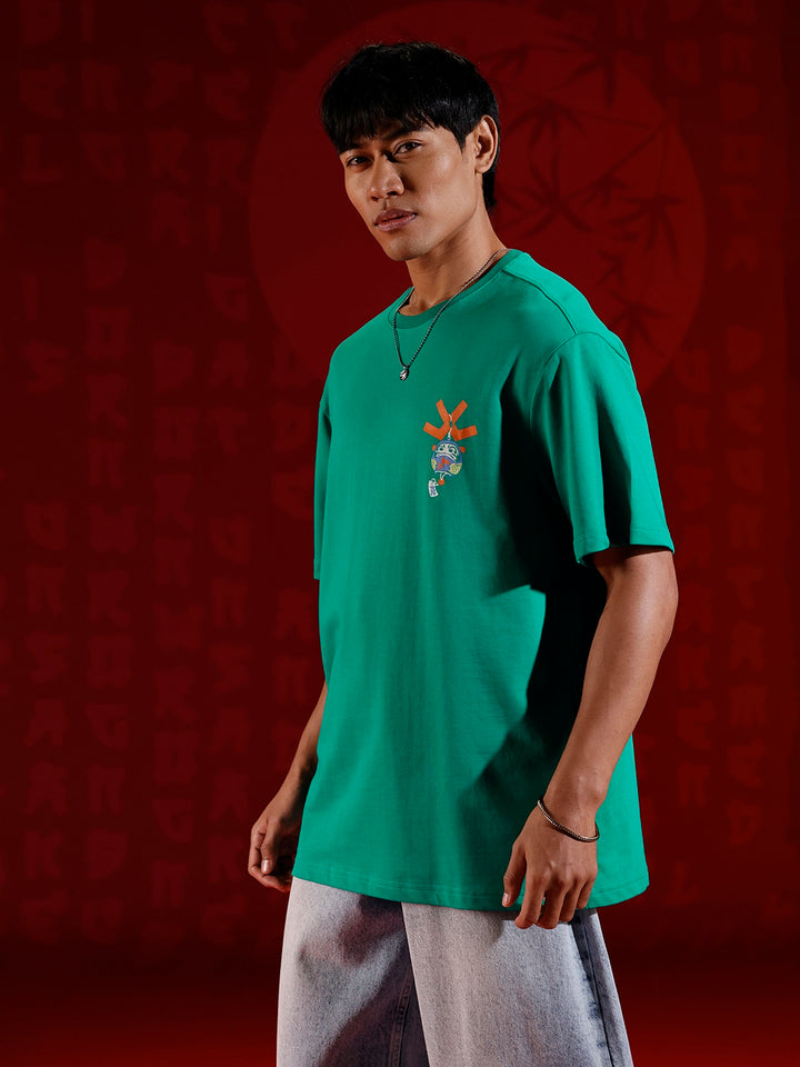 Playful chest print oversized T-shirt | Green