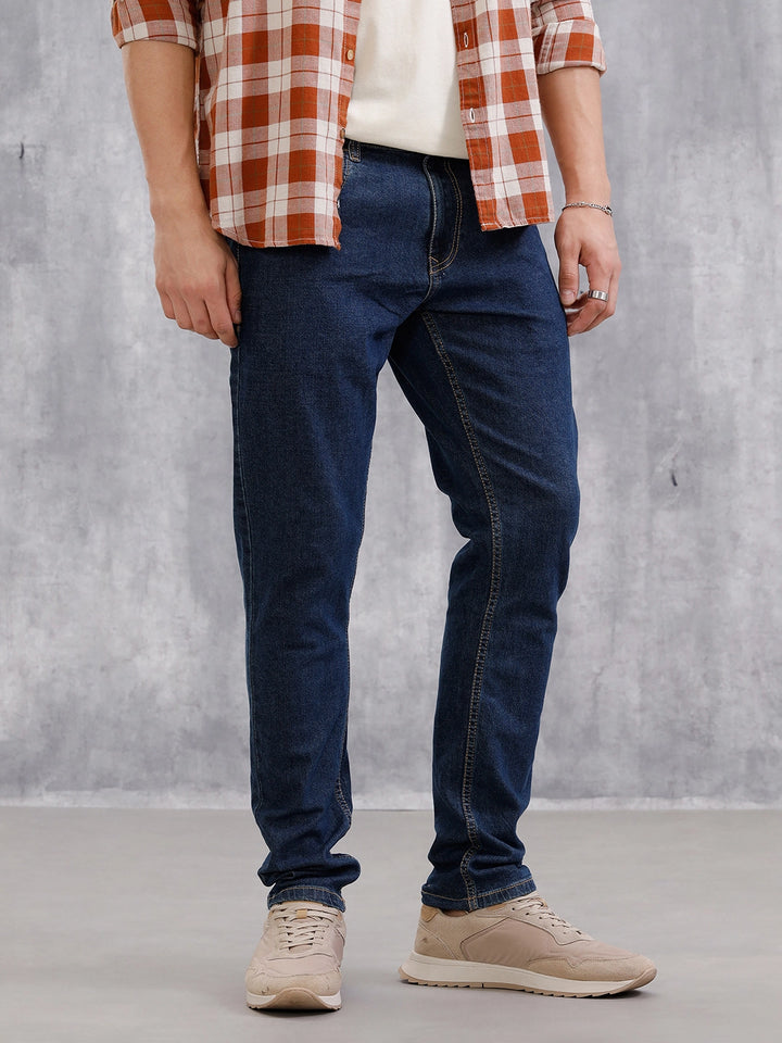 Solid Slim Tappered Jeans - Dark Blue