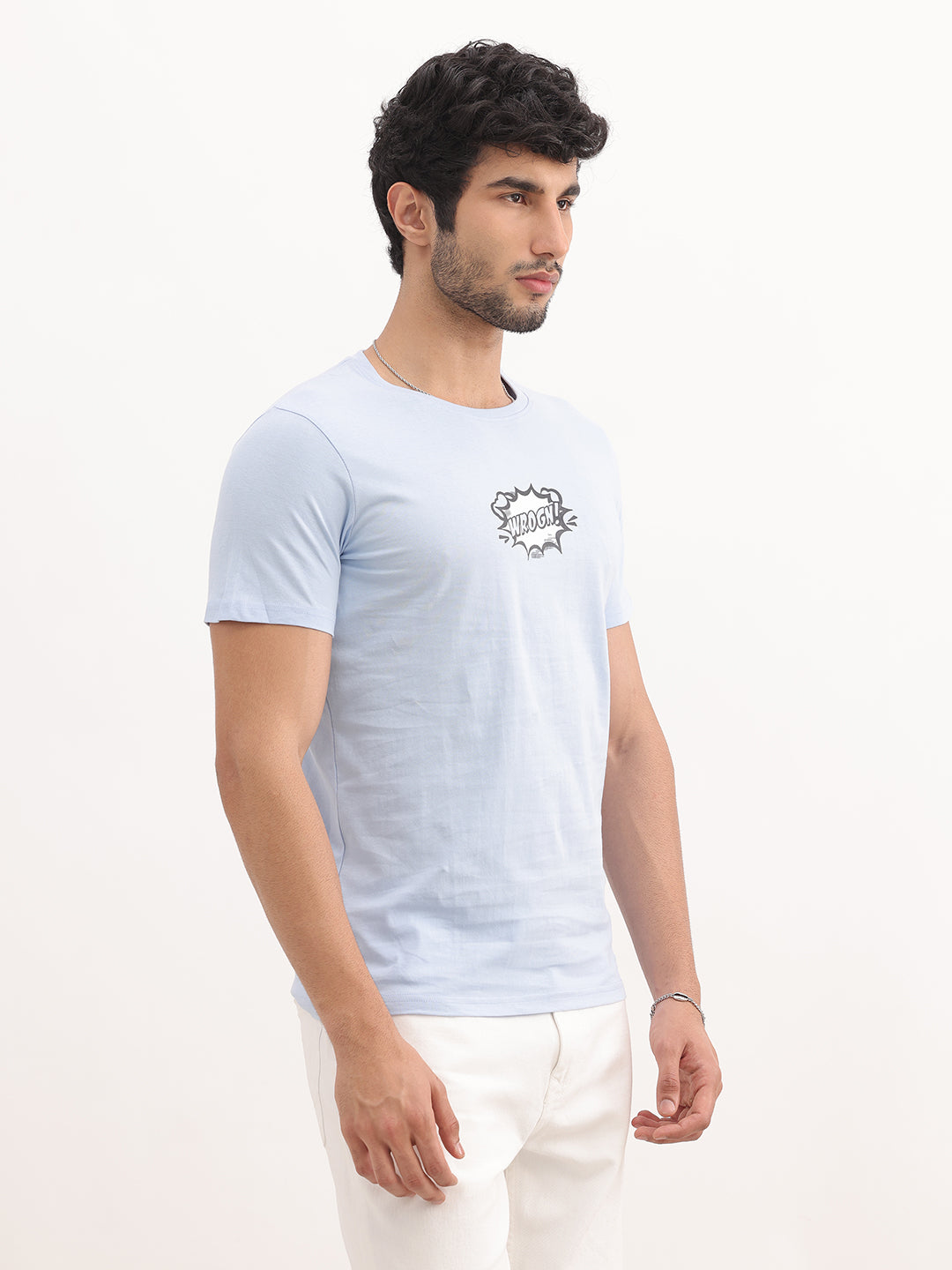 Classic Slim Fit Placement Printed T-Shirt | Light Blue