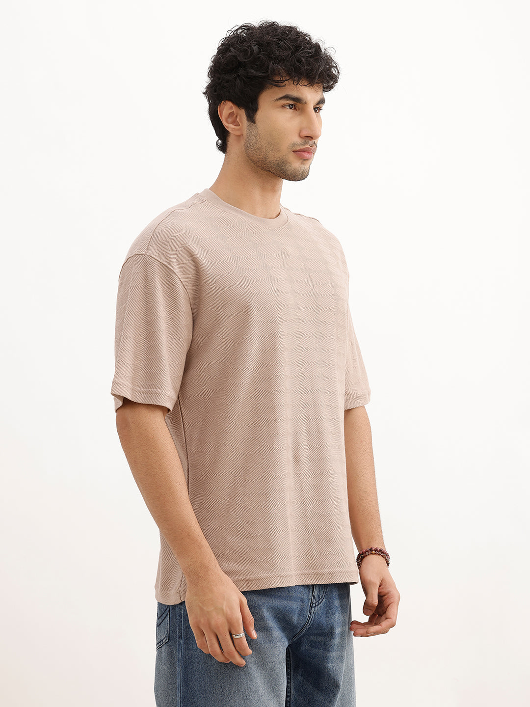 Solid Oversized Textured T-Shirt | Brown