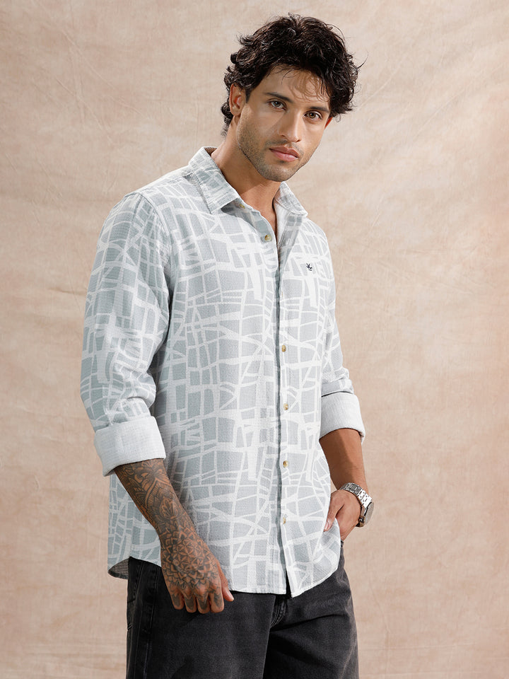 Textured AOP Regular Fit Shirt | Light Blue
