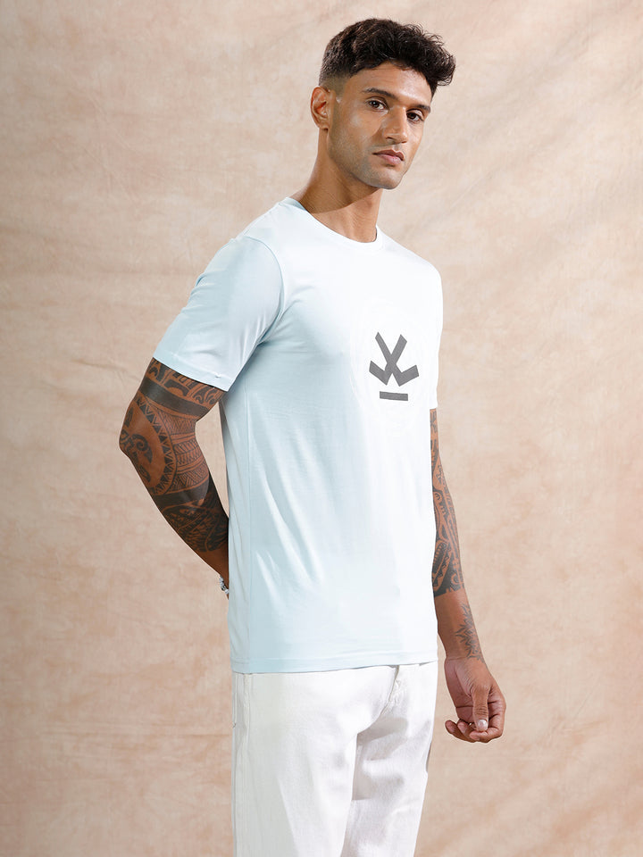 Spiral Circles Logo Printed T-Shirt | Blue