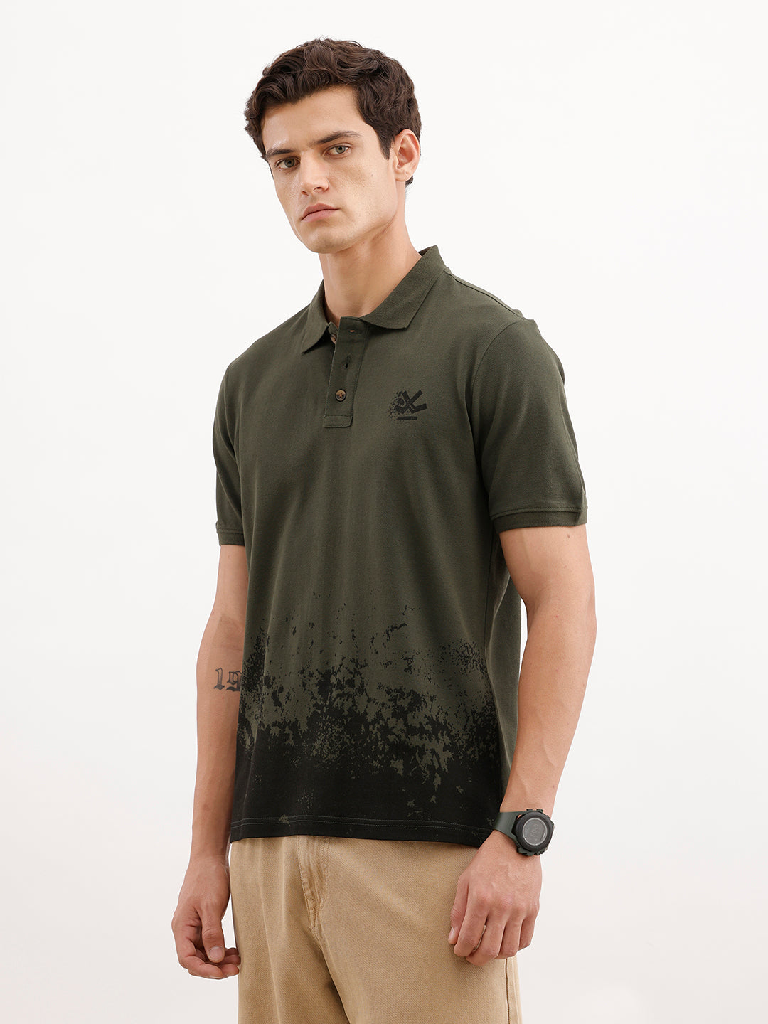 Slim Fit Placement Printed Polo T-Shirt  | Olive